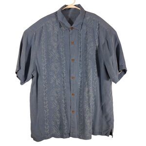 Tommy Bahama hawaiian shirt mens XL XLarge blue floral 100% silk short sleeve